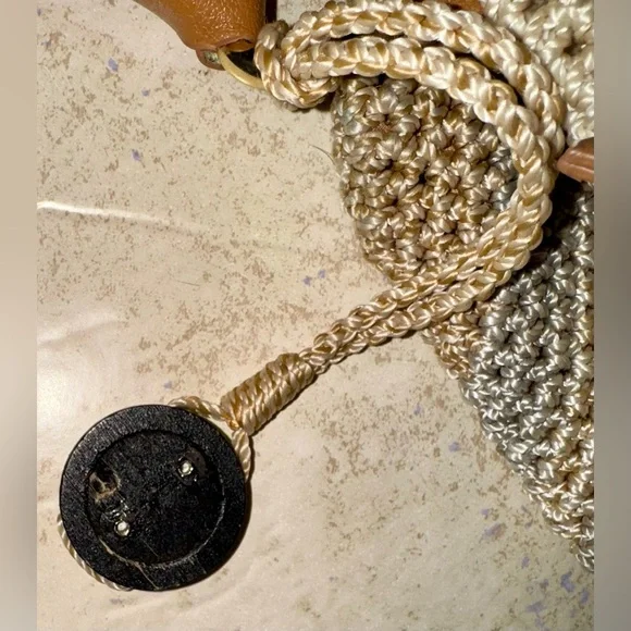 The Sak Cambria Crochet Woven Shoulder Bag Tote Sand Stripe - Picture 12 of 13